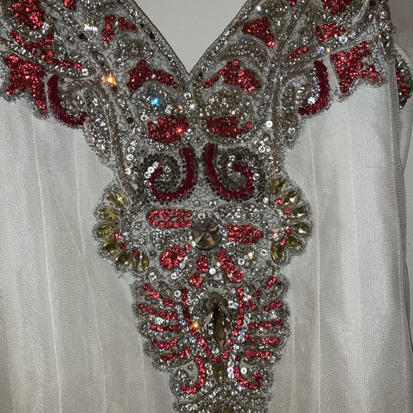 White pink asian bollywood indian kurti tunic top - Picture 4 of 4